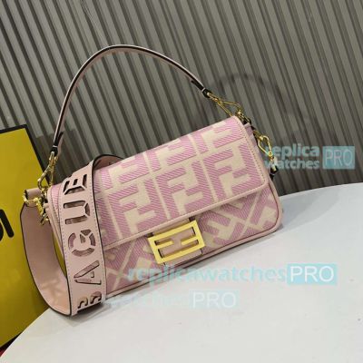 Replica Fend--i Baguette Pink Crossbody Bag with FF Embroidery 